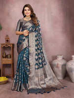 Thumbnail for Aastha Fashion Teal Soft Organza Silk Weaving Saree - Distacart