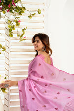 Thumbnail for Vastranavya Baby Pink Digital Printed Linen Ready To Wear Designer Saree with Unstitched Blouse - Distacart