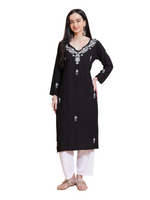 Thumbnail for Pahnaz Luxury Rayon Chikankari Long Kurti-Black - Dista