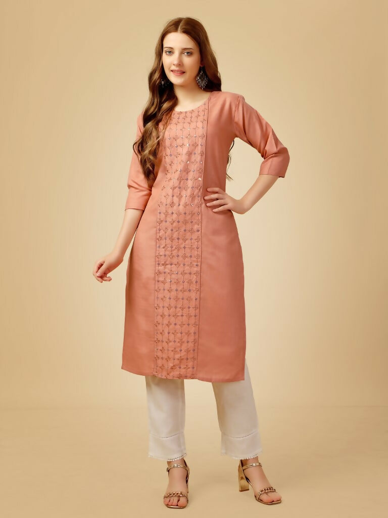 Jyoti Fashion Women's Gajri Cotton Blend Embroidered Kurta Pant Set - Distacart
