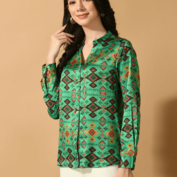 Myshka Women's Multi Satin Printed Smart Shirt - Distacart