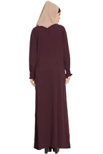 Thumbnail for Bashariya Loose From Chest Arabian Abaya With Gather and Smocky Sleeves - Wine