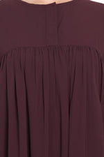 Thumbnail for Bashariya Loose From Chest Arabian Abaya With Gather and Smocky Sleeves - Wine