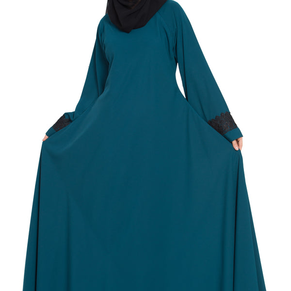 Bashariya Umbrella Flare Abaya With Lacework On Sleeves - Distacart