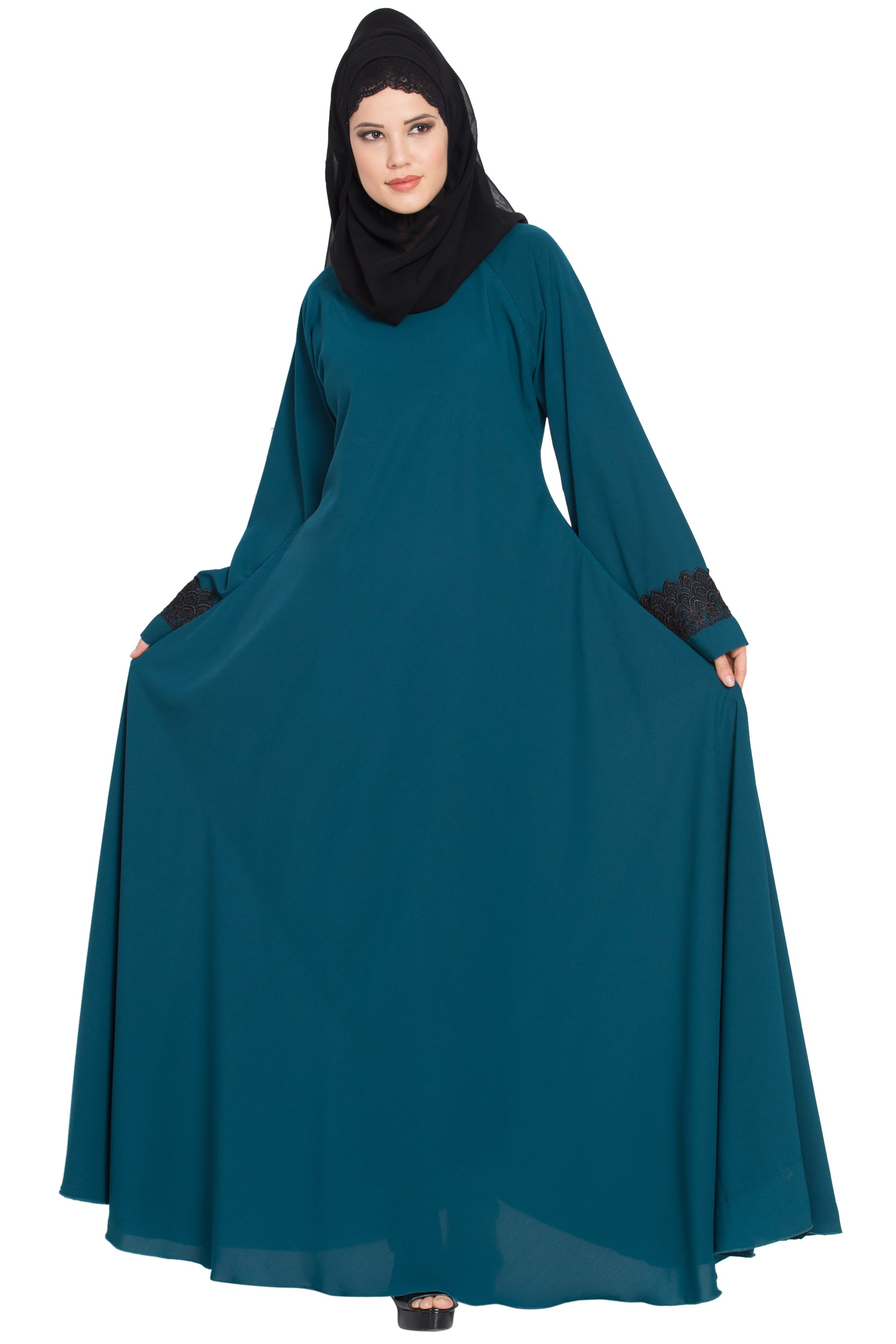 Bashariya Umbrella Flare Abaya With Lacework On Sleeves - Distacart