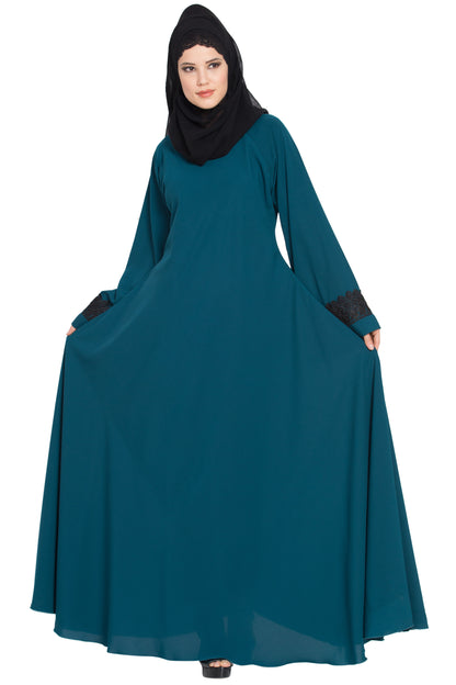 Bashariya Umbrella Flare Abaya With Lacework On Sleeves - Distacart
