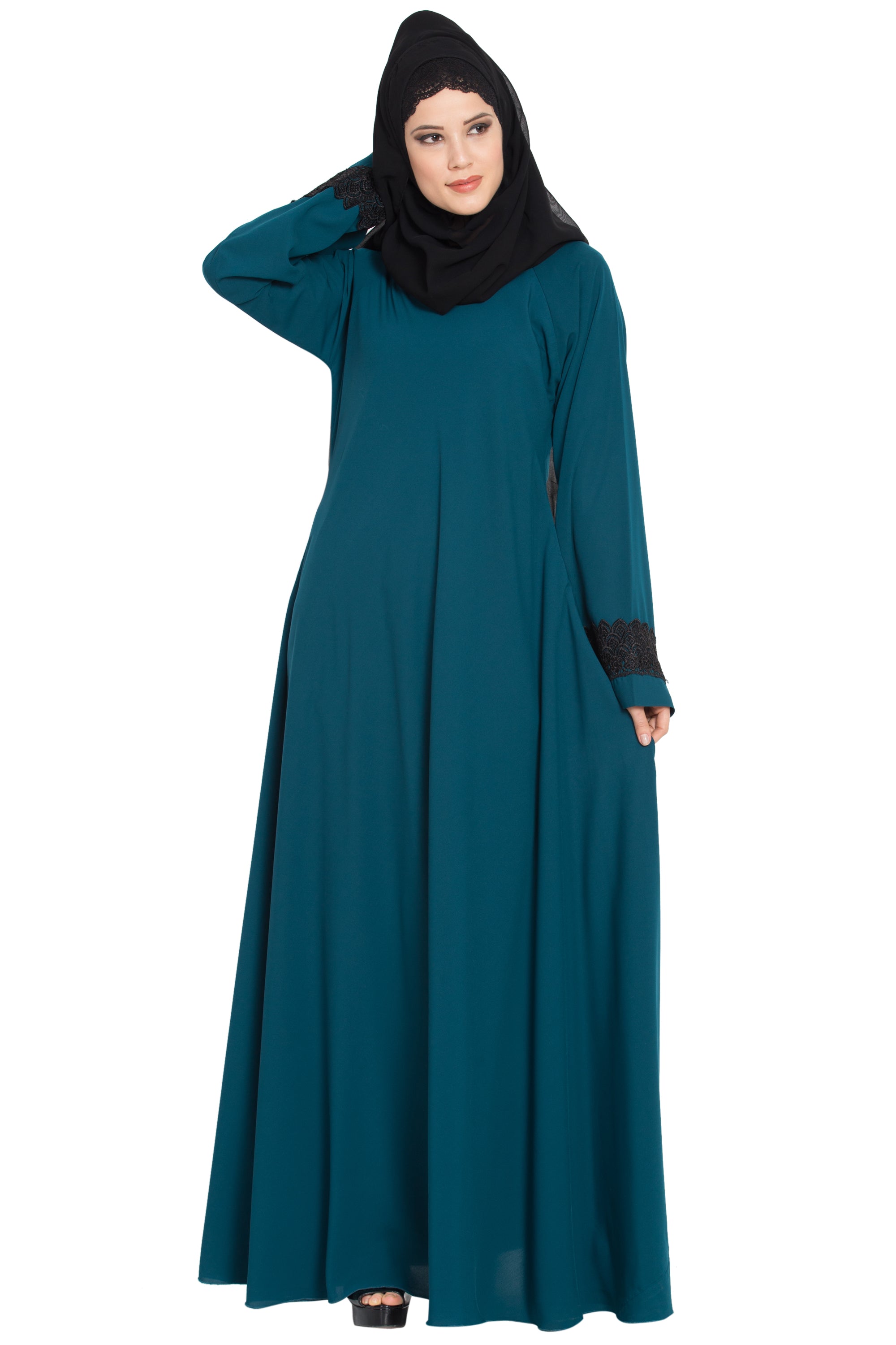 Bashariya Umbrella Flare Abaya With Lacework On Sleeves