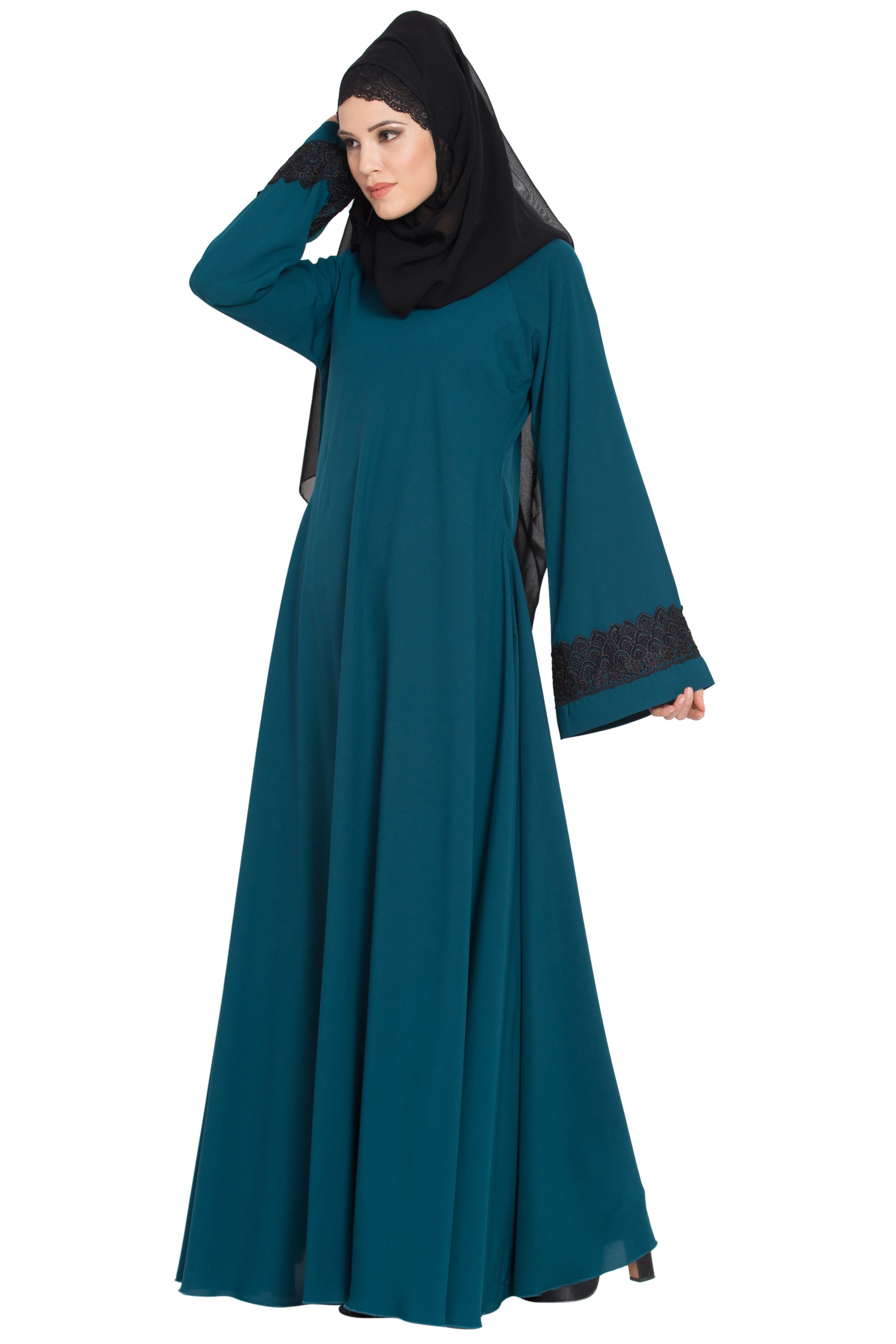 Bashariya Umbrella Flare Abaya With Lacework On Sleeves - Distacart