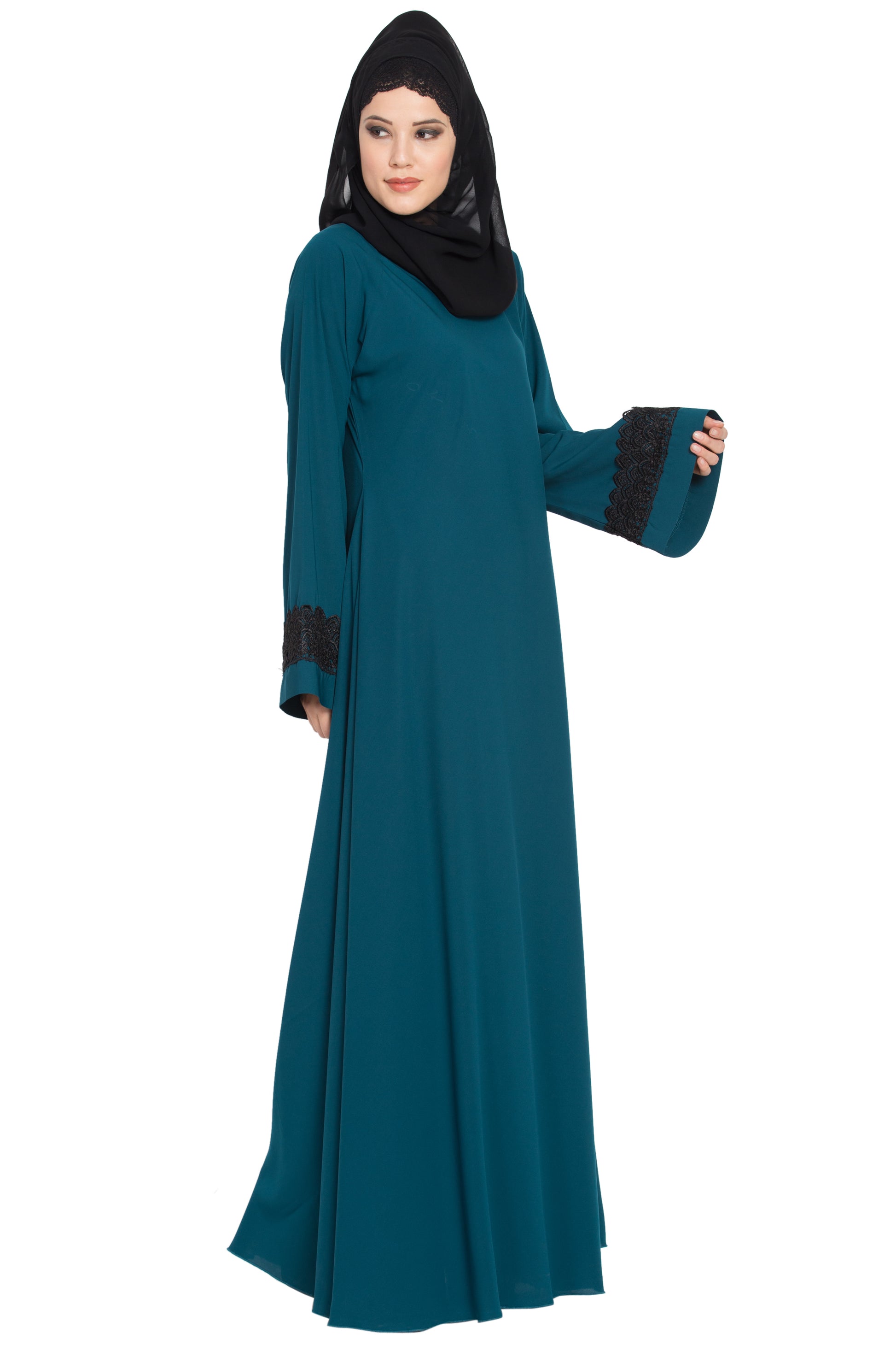 Bashariya Umbrella Flare Abaya With Lacework On Sleeves - Distacart