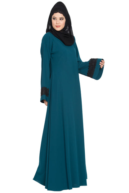 Bashariya Umbrella Flare Abaya With Lacework On Sleeves - Distacart