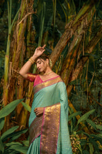 Thumbnail for Jyoti Fashion Women's Sky Blue Kanjivaram Silk Zari Woven Saree with Blouse - Distacart