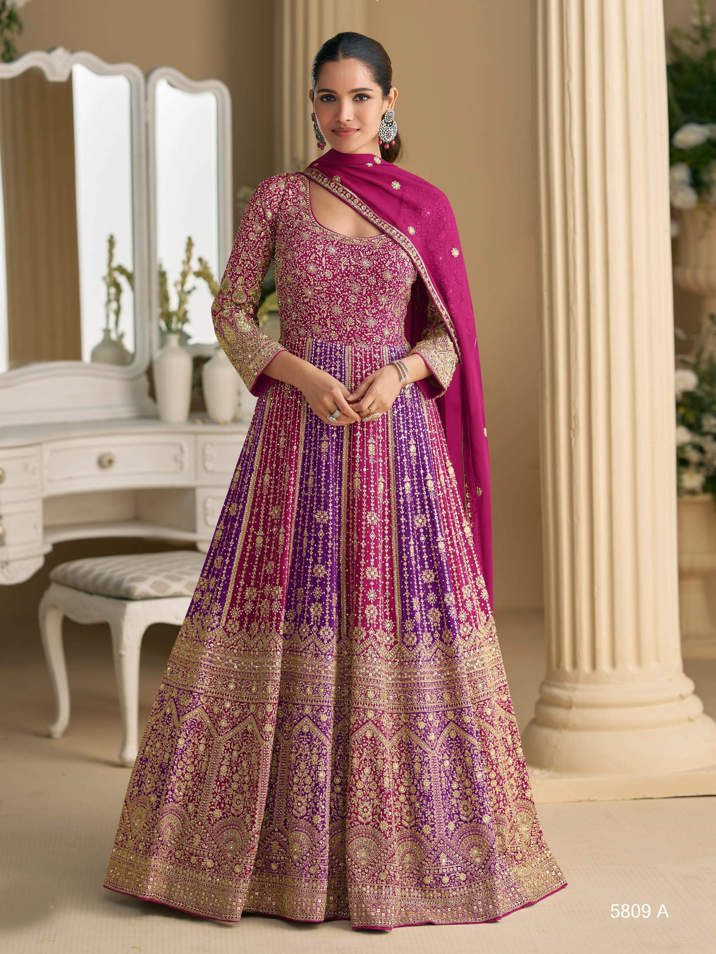 Anaita Purple Georgette Readymade Anarkali Suit with Embroidery Zarkan Work - Distacart