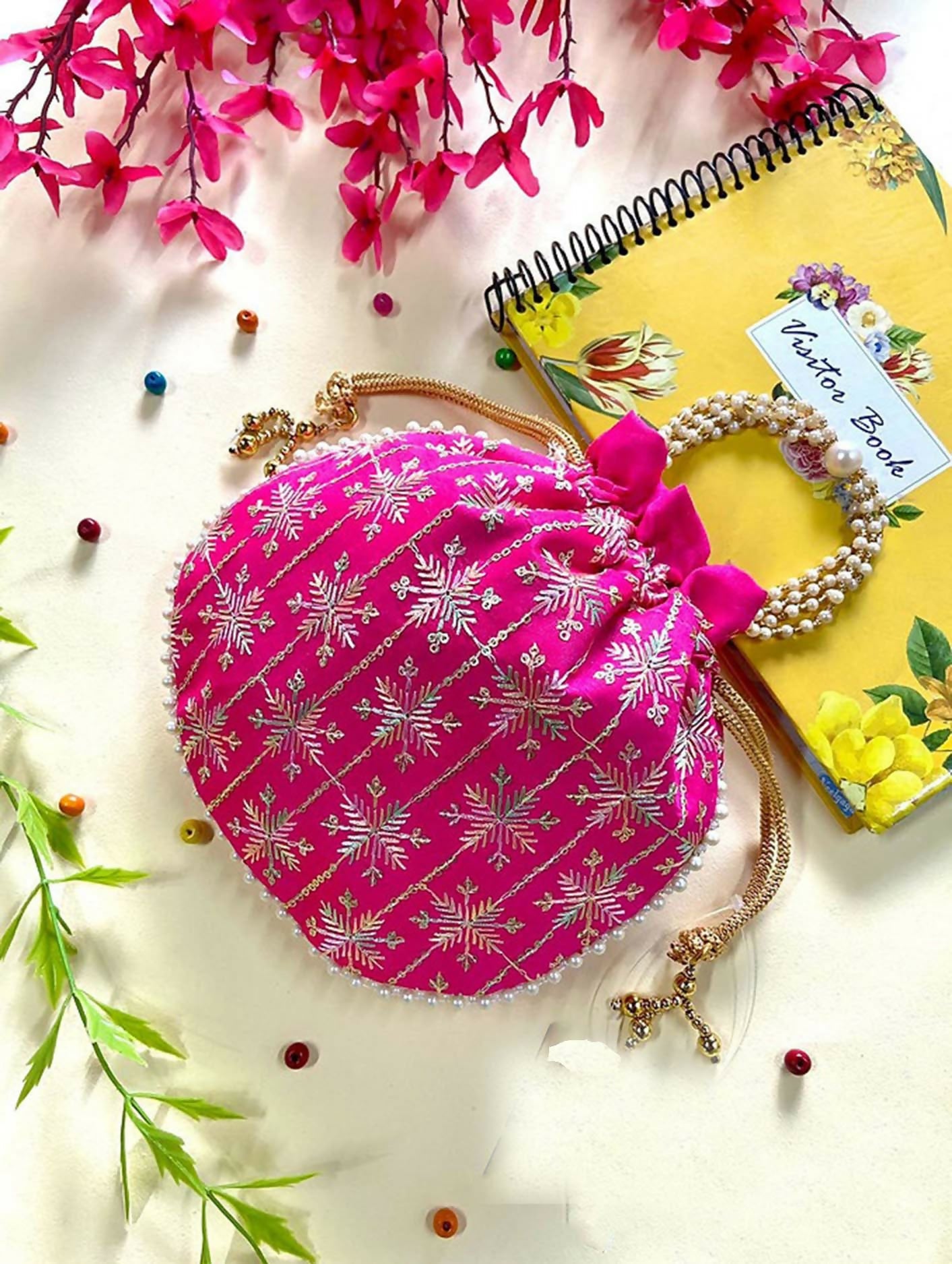 Joban Fashion Pearl Hand Work Potli Bag - Pink