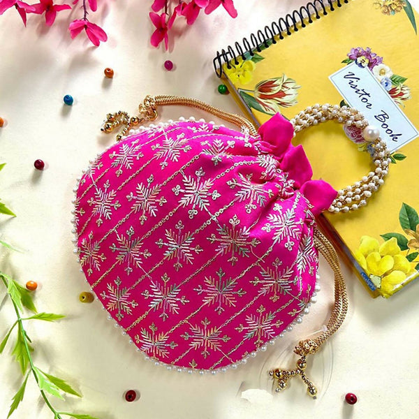 Joban Fashion Pearl Hand Work Potli Bag - Pink