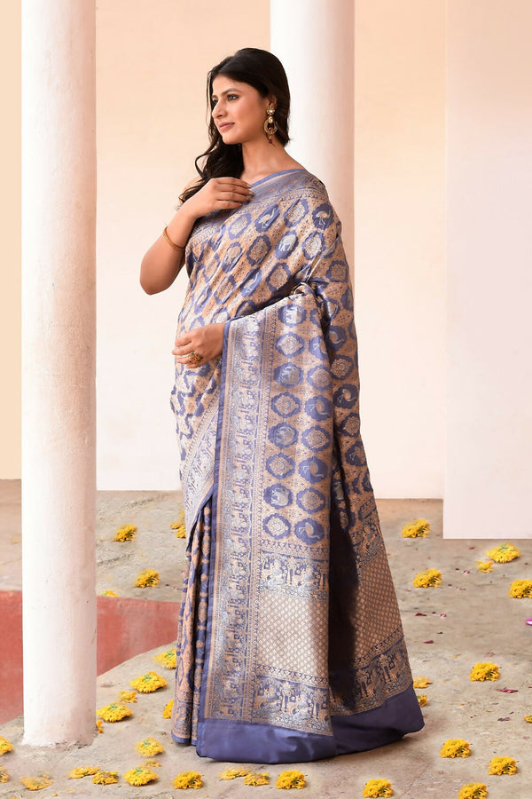 Joban Fashion Lavender Pure Katan Pure Handloom Banarasi Silk Saree