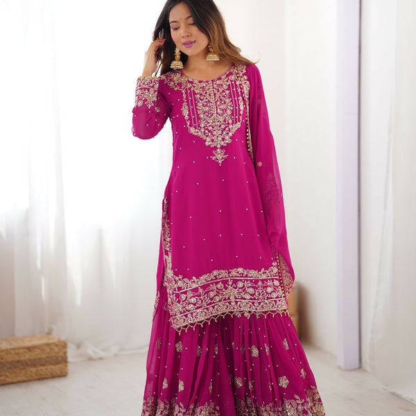 Lehenga Mart Designer Sharara Suit With Kurta, Sharara, Dupatta For Women-Pink - Distacart