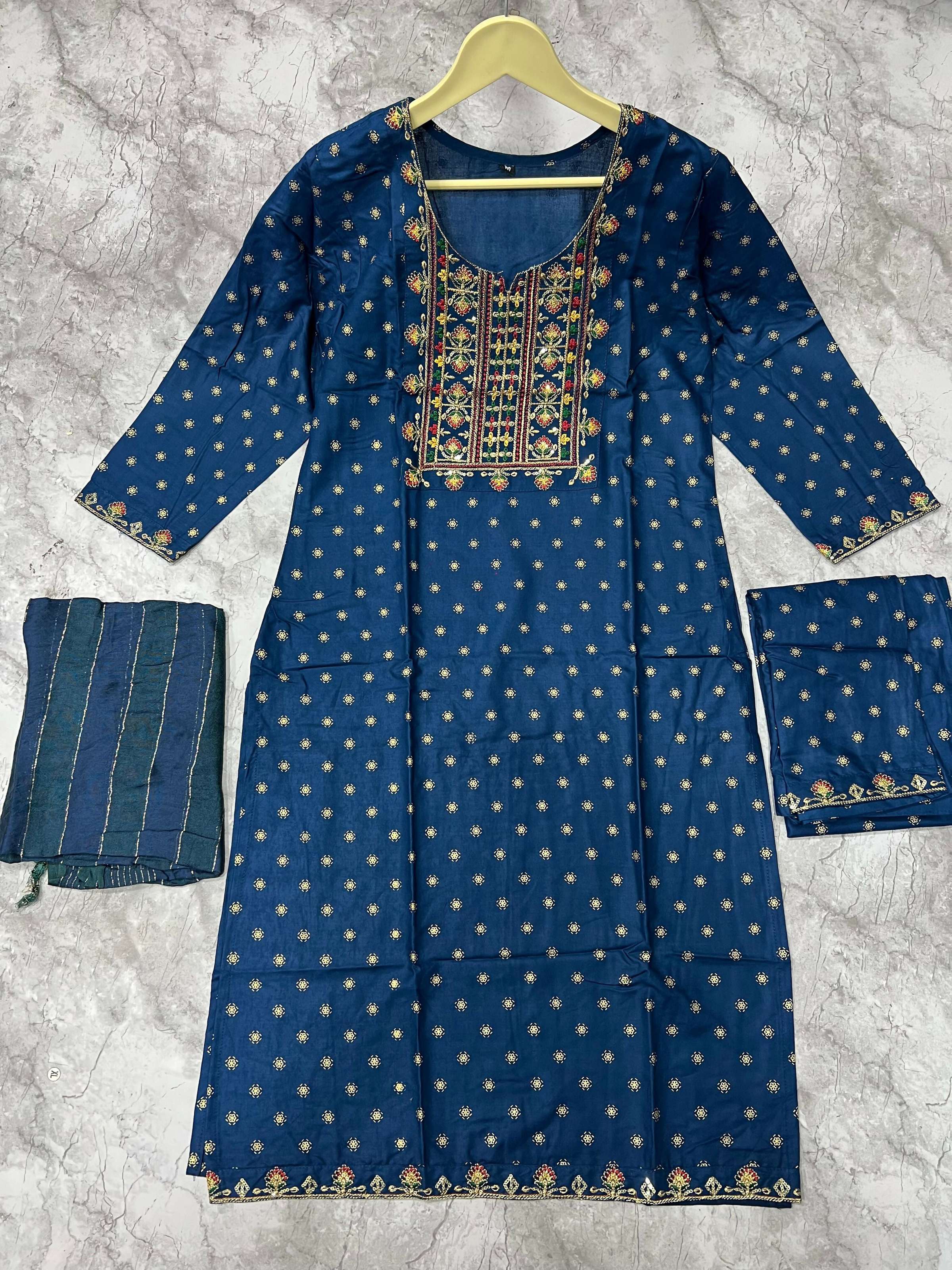 Jyoti Fashion Women's Morpich 14KG Rayon Foil Print with Embroidery Kurta Set - Distacart