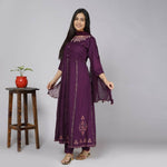 Thumbnail for Alvano Women' Stylish Anarkali Kurta with Pant and Dupatta for Women and Girls Rayon (Wine) - Distacart