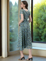 Thumbnail for Souchii Teal & Blue Floral Printed Fit & Flare Dress