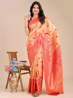 Thumbnail for Astita Banarasi Silk Cream & Red Saree