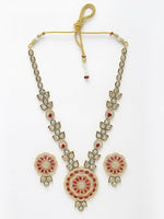 Thumbnail for NVR Women's Red & Gold Kundan Studded Handcrafted Jewellery Set - Distacart