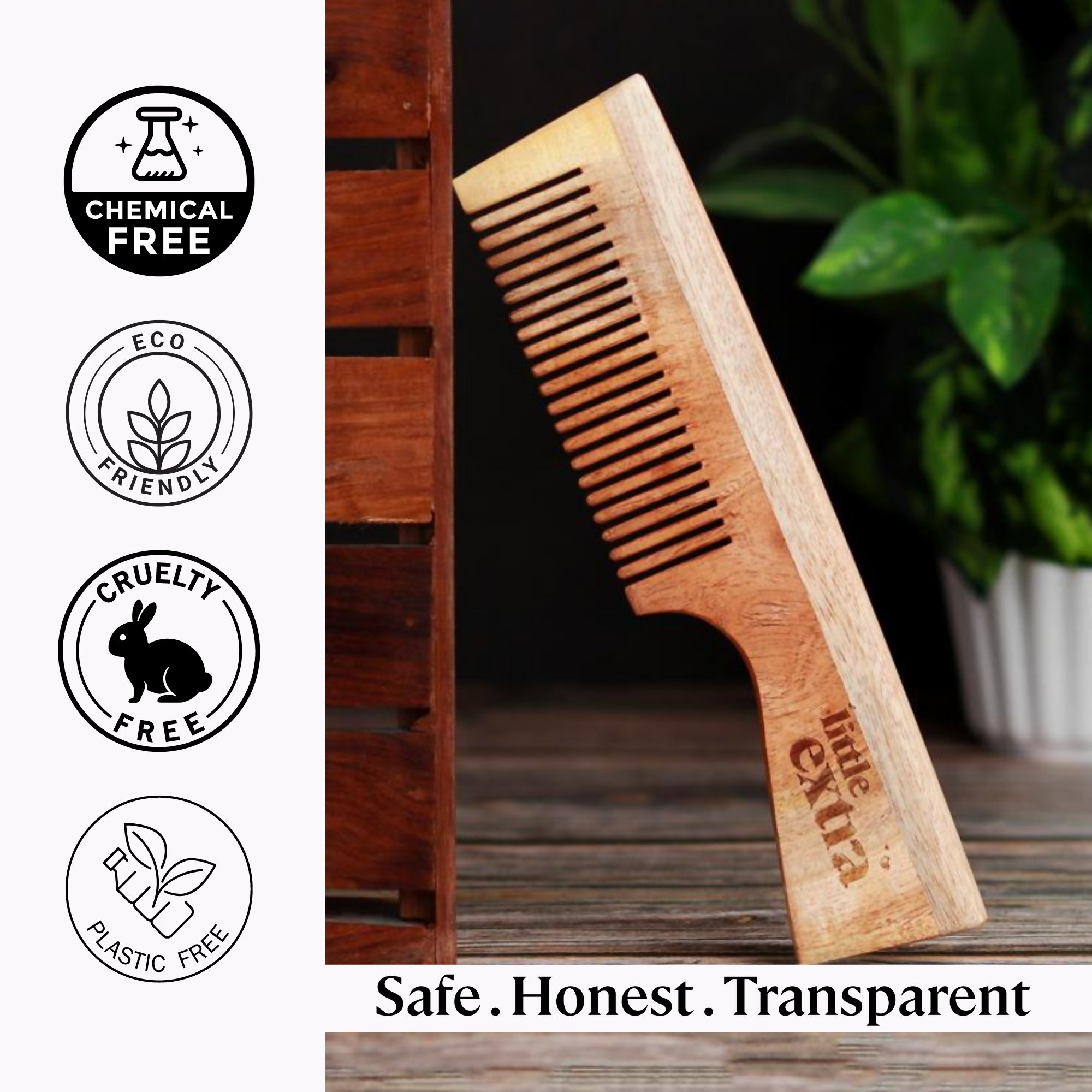 Little Extra Wooden Neem Comb For Hair Growth - Distacart