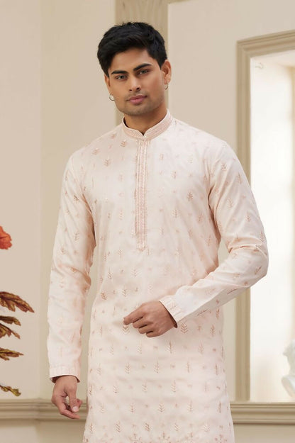 Raivat Ethnic Art Silk Thread Work Kurta Pajama In Light Pink Colour - Distacart