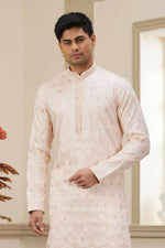 Thumbnail for Raivat Ethnic Art Silk Thread Work Kurta Pajama In Light Pink Colour