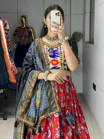Thumbnail for Yash Enterprise Red Silk Embroidery Semi Stitched Navratri Chaniya Choli - Dista