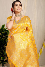 Thumbnail for Anaita Yellow Woven Design Pure Silk Banarasi Saree With Blouse - Distacart