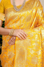 Thumbnail for Anaita Yellow Woven Design Pure Silk Banarasi Saree With Blouse - Distacart