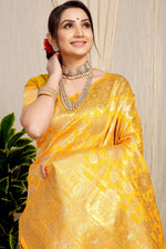 Thumbnail for Anaita Yellow Woven Design Pure Silk Banarasi Saree With Blouse - Distacart
