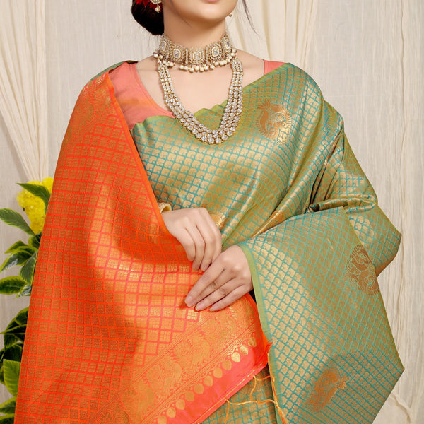 Anaita Green Woven Design Pure Silk Banarasi Saree With Blouse - Distacart