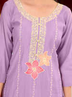 Thumbnail for Full Front Embroidered Kurta With Pant & Embroidered Organza Dupatta, Lavender - Hiral Fashion - Distacart