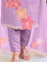 Thumbnail for Full Front Embroidered Kurta With Pant & Embroidered Organza Dupatta, Lavender - Hiral Fashion - Distacart