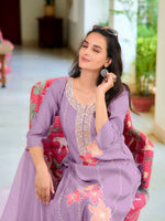 Thumbnail for Full Front Embroidered Kurta With Pant & Embroidered Organza Dupatta, Lavender - Hiral Fashion - Distacart