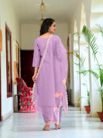 Thumbnail for Full Front Embroidered Kurta With Pant & Embroidered Organza Dupatta, Lavender - Hiral Fashion - Distacart