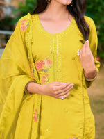 Thumbnail for Full Front Embroidered Kurta With Pant & Embroidered Organza Dupatta, Yellow - Hiral Fashion - Distacart