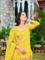 Thumbnail for Full Front Embroidered Kurta With Pant & Embroidered Organza Dupatta, Yellow - Hiral Fashion - Distacart