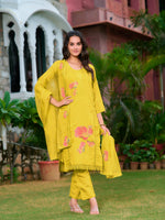Thumbnail for Full Front Embroidered Kurta With Pant & Embroidered Organza Dupatta, Yellow - Hiral Fashion - Distacart