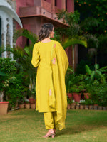 Thumbnail for Full Front Embroidered Kurta With Pant & Embroidered Organza Dupatta, Yellow - Hiral Fashion - Distacart