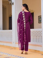 Thumbnail for Embroidered Kurta With Pant & Embroidered Organza Dupatta, Purple - Hiral Fashion - Distacart