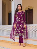 Thumbnail for Embroidered Kurta With Pant & Embroidered Organza Dupatta, Purple - Hiral Fashion - Distacart