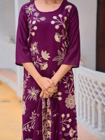 Thumbnail for Embroidered Kurta With Pant & Embroidered Organza Dupatta, Purple - Hiral Fashion - Distacart