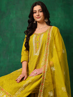 Thumbnail for Embroidered Kurta With Pant & Embroidered Dupatta, Yellow - Hiral Fashion - Distacart