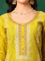 Thumbnail for Embroidered Kurta With Pant & Embroidered Dupatta, Yellow - Hiral Fashion - Distacart