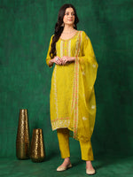 Thumbnail for Embroidered Kurta With Pant & Embroidered Dupatta, Yellow - Hiral Fashion - Distacart