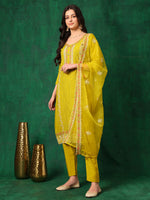 Thumbnail for Embroidered Kurta With Pant & Embroidered Dupatta, Yellow - Hiral Fashion - Distacart