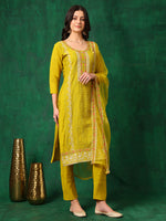 Thumbnail for Embroidered Kurta With Pant & Embroidered Dupatta, Yellow - Hiral Fashion - Distacart