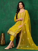 Thumbnail for Embroidered Kurta With Pant & Embroidered Dupatta, Yellow - Hiral Fashion - Distacart
